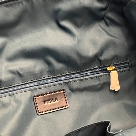 Furla dark green nylon & black leather tote satchel, cross-body, two-way. - Picture 9 of 16